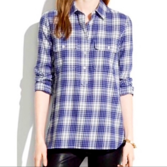 Madewell Tops - Madewell Long Sleeve Blue Plaid Henley